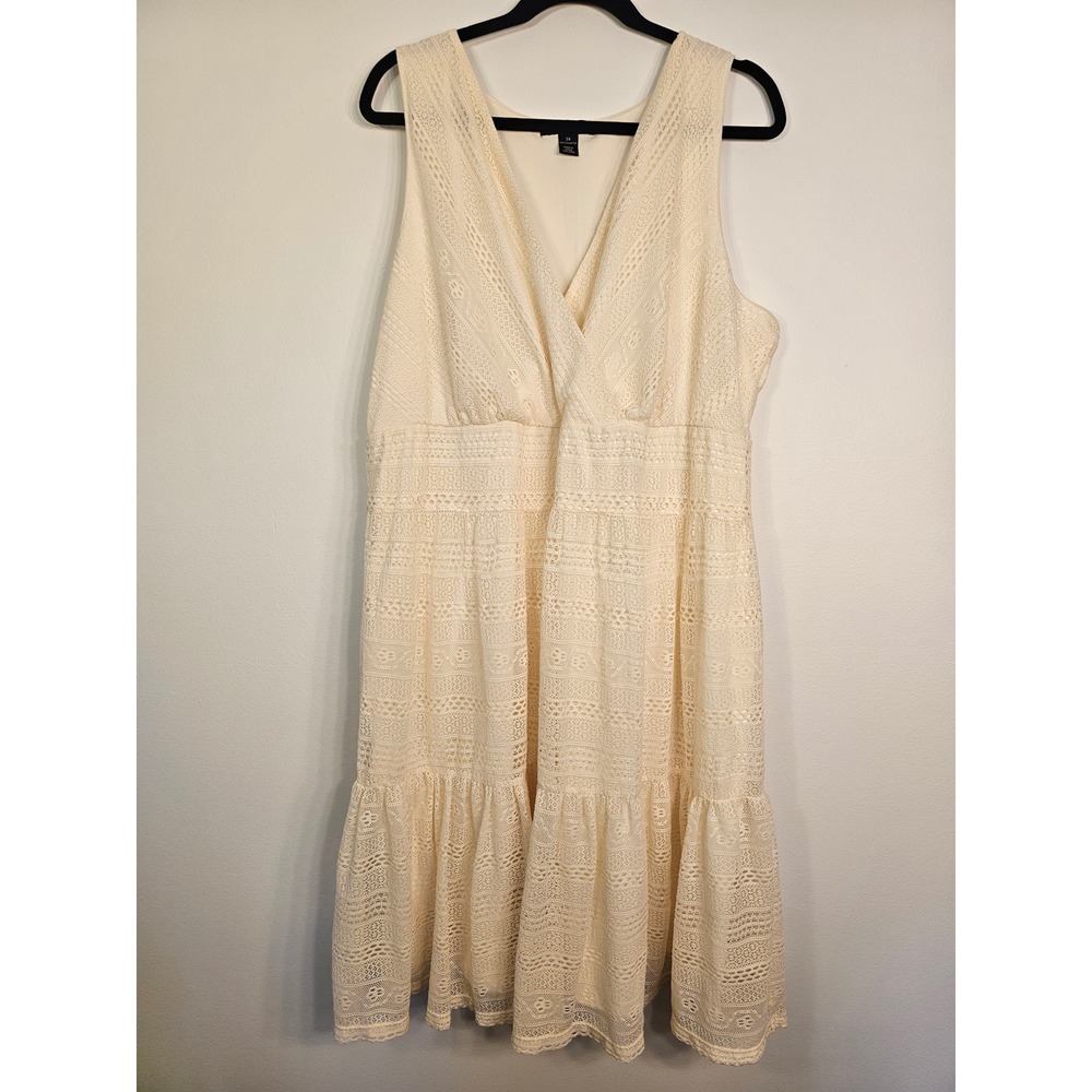 [Boho Cottagecore] Style & Co Lace Tiered Dress‎ Womens 3X Cream Surplice V-Neck